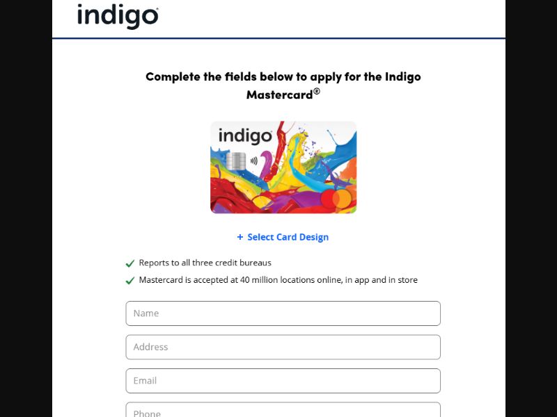 Indigo MasterCard $ 1000.00 Limit Responsive - CPA | US