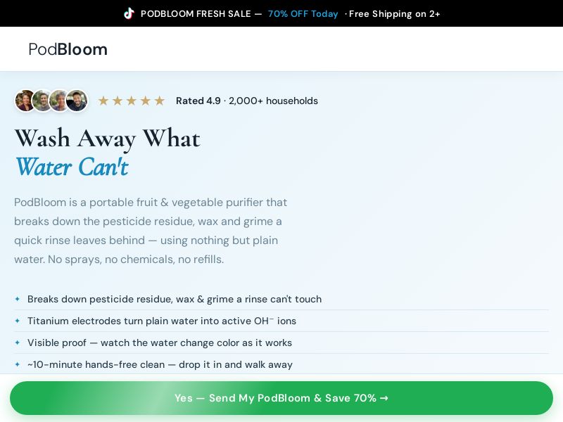 PodBloom Produce Cleaner [AU] (Social,Banner,Native,Push,SEO,Search,Brand Bidding) - CPA