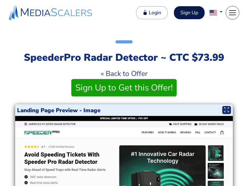 SpeederPro Radar Detector ~ CTC $73.99 {+Advertorial, DTC, Alt-Landers} (Event Tracking) [US, DE, CA, AU, UK, FR, IL, +232 More]