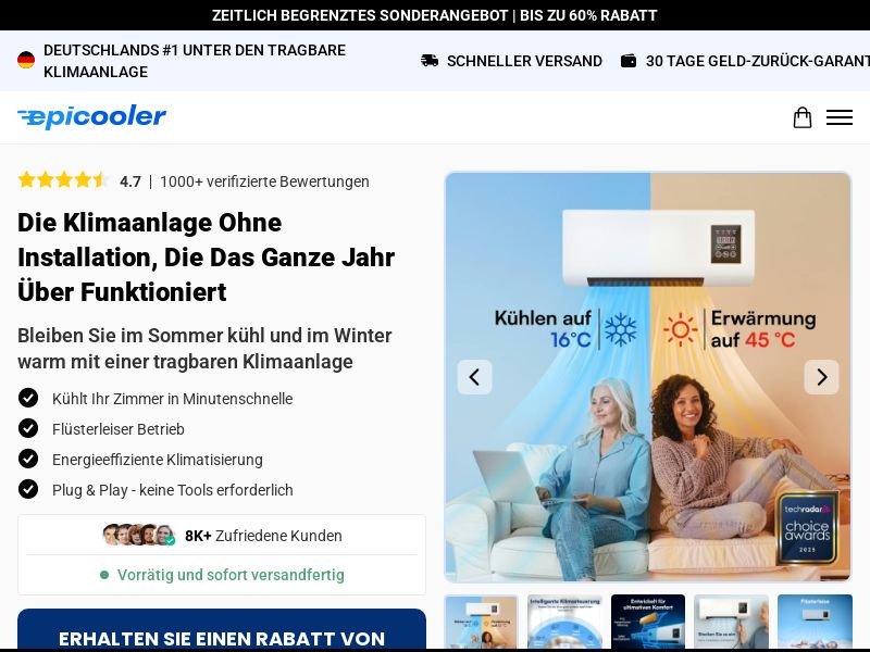 EpiCooler Portable AC - DTC [DE,AT,CH] (Social,Banner,Native,Push,SEO,Search,Brand Bidding) - CPA