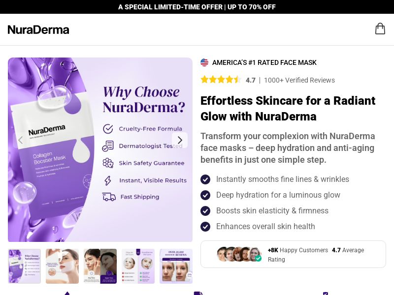 NuraDerma Collagen Face Mask - DTC [INTL] (Social,Banner,Native,Push,SEO,Search,Brand Bidding) - CPA