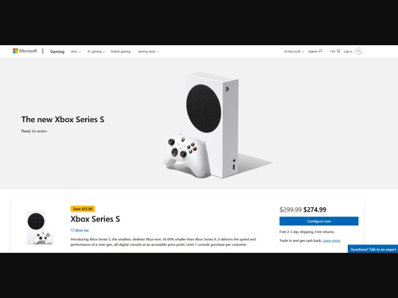 Xbox Series S Game Console - $25 OFF - CPS | US