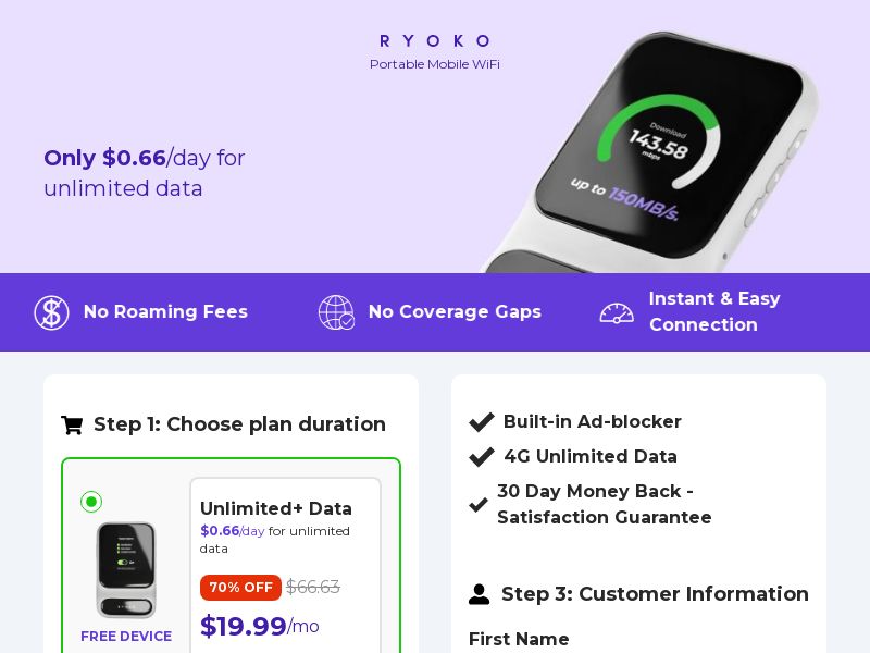 Ryoko PRO - WiFi Router Subscription-US