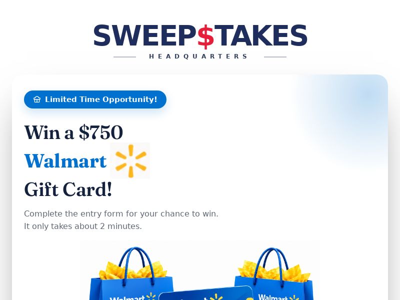 Sweepstakes Headquarters - $750 Walmart Gift Card