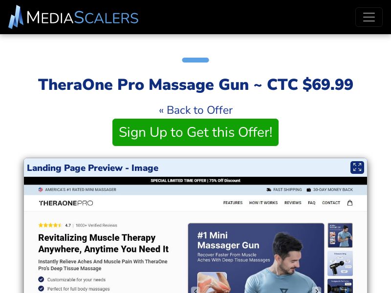 TheraOne Pro Massage Gun ~ CTC $69.99 {+Advertorial, DTC, Alt-Landers} [US, DE, CA, AU, UK, FR, IL, +232 More]