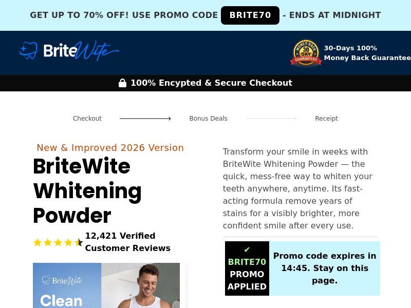 BriteWite Teeth Whitening Powder - DTC [US,UK,AU,FR] (Social,Banner,Native,Push,SEO,Search,Brand Bidding) - CPA