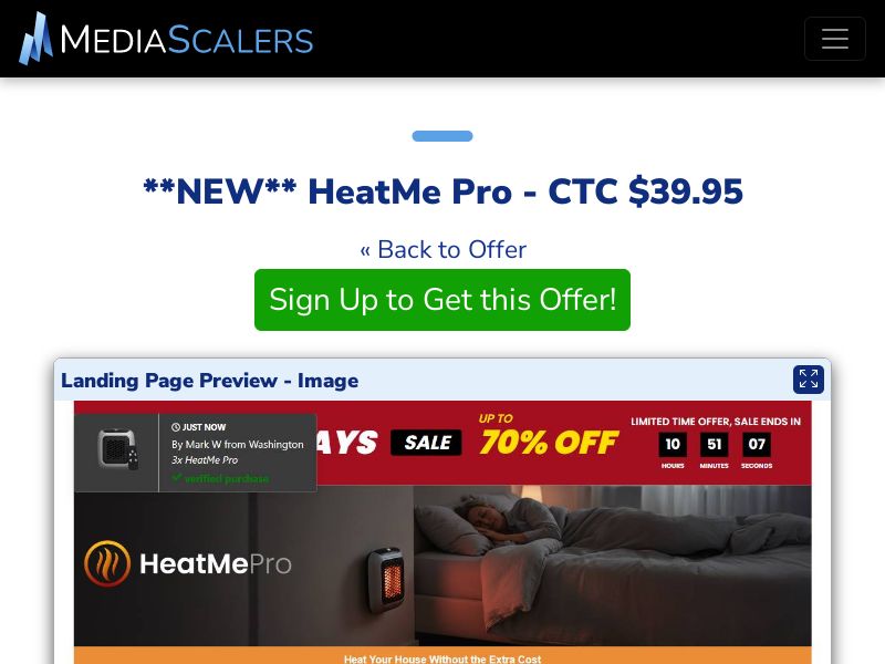 HeatMe Pro - CTC $39.95 {+DTC, Alt-Landers, Advertorial} (Event Tracking) [US]