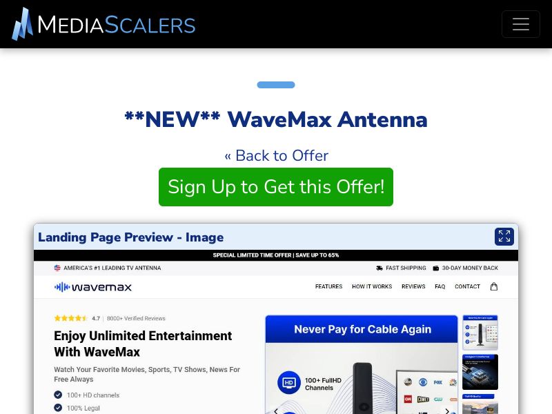 WaveMax Antenna {+DTC, Advertorial, Alt-Landers} [US, DE, CA, AU, GB, FR, IL, +236 More]