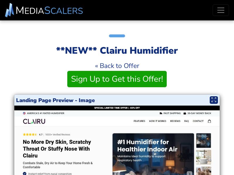 Clairu Humidifier {+DTC, Advertorial, Alt-Landers} [US, DE, CA, AU, GB, FR, IL, +236 More]