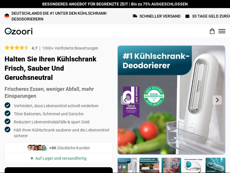 ! NEW OFFER - Ozoori Fridge Deodoriser - DTC [DE] (Social,Banner,Native,Push,SEO,Search,Brand Bidding) - CPA