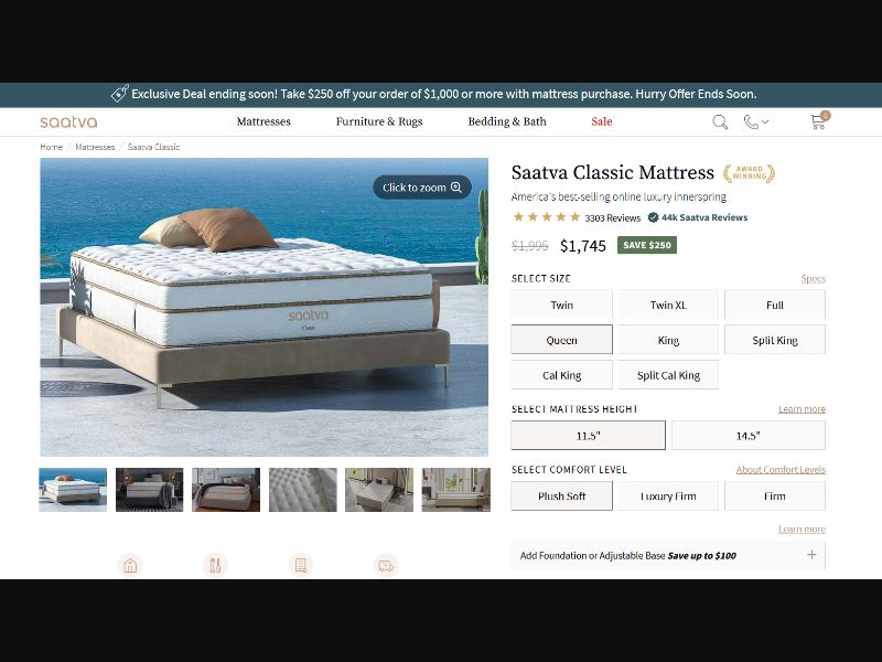 [WEB+MOB] Saatva Classic Mattress /US CPS [Approval Only]