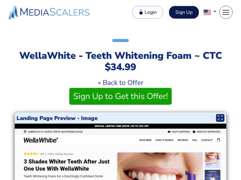 WellaWhite - Teeth Whitening Foam ~ CTC $34.99 {+DTC, Alt-Landers} (Event Tracking) [US, DE, CA, AU, UK, FR, IL, +232 More]