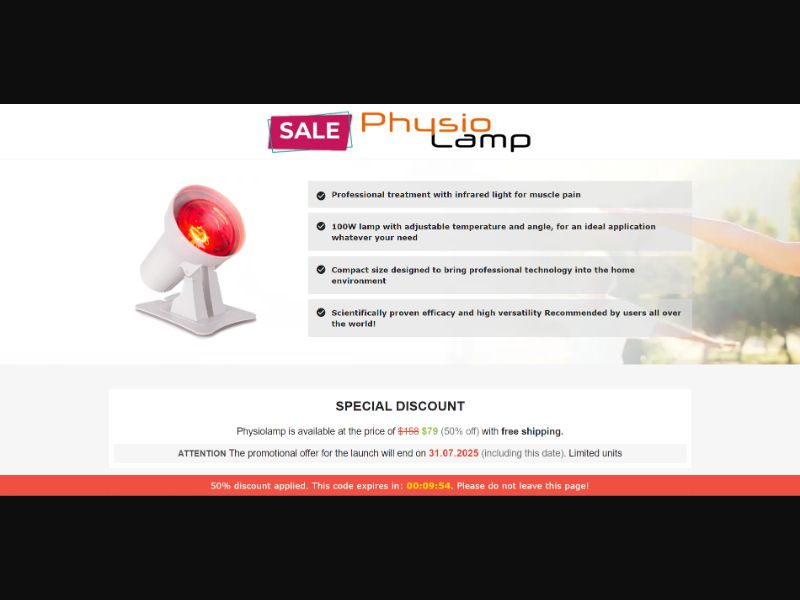 [WEB+MOB] Physiolamp – Professional Pain Treatment /International (112 GEOs) CPS *FB/TT/Google/Taboola Pixel* [Approval Required]