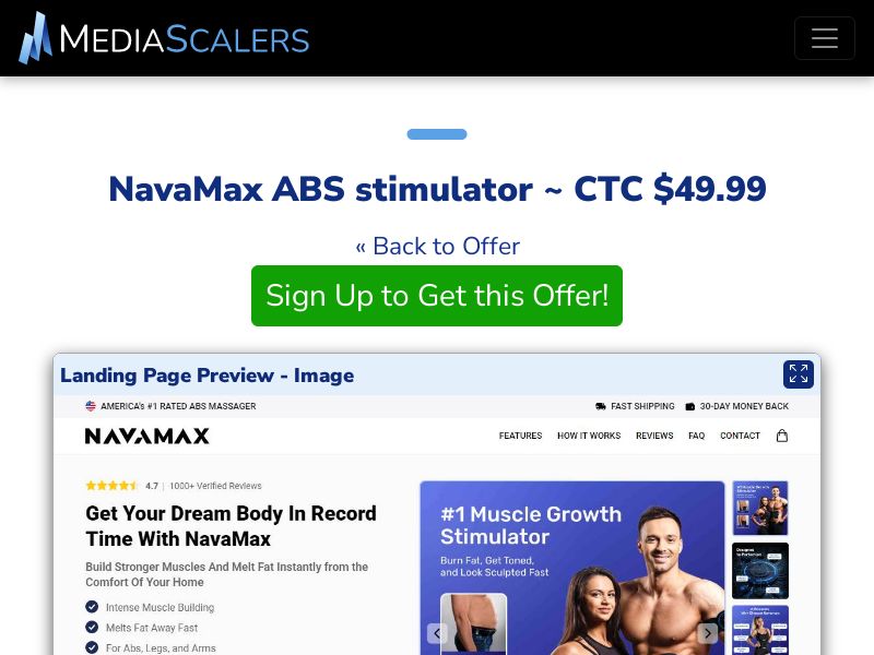 NavaMax ABS stimulator ~ CTC $49.99 {+Advertorial, DTC, Alt-Landers} [US, DE, CA, AU, UK, FR, IL, +232 More]
