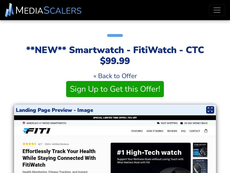 Smartwatch - FitiWatch - CTC $99.99 {+Advertorial, DTC, Alt-Landers} [US, DE, CA, AU, UK, FR, IL, +232 More]