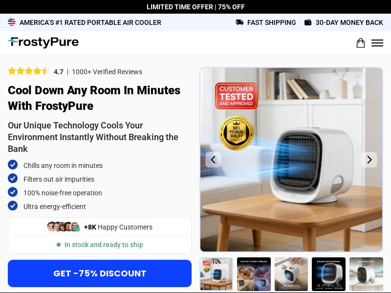 FrostyPure Mini Portable Cooler - Product Page [US,UK,AU,CA] (Social,Banner,Native,Push,SEO,Search,Brand Bidding) - CPA