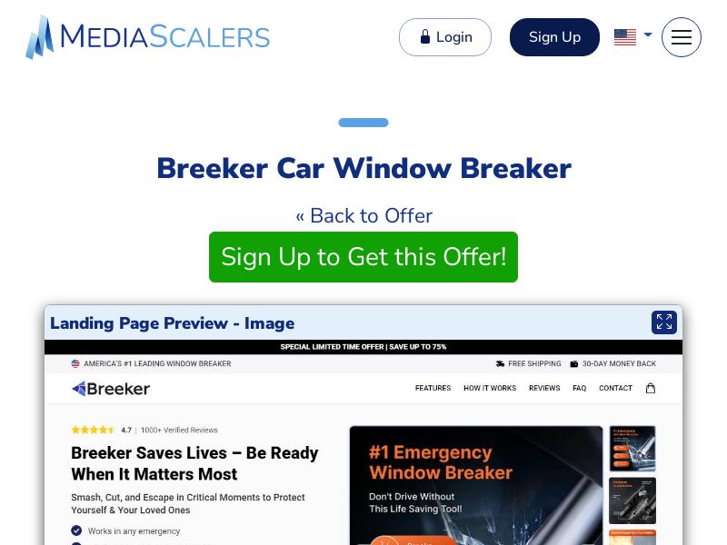 Breeker Car Window Breaker {+Advertorial, DTC, Alt-Landers} (Event Tracking) [US, DE, CA, AU, UK, FR, IL, +232 More]