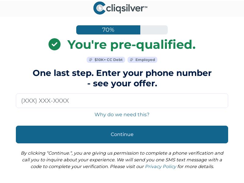 Cliqsilver.com Debt CPL (Lead Gen) - USA