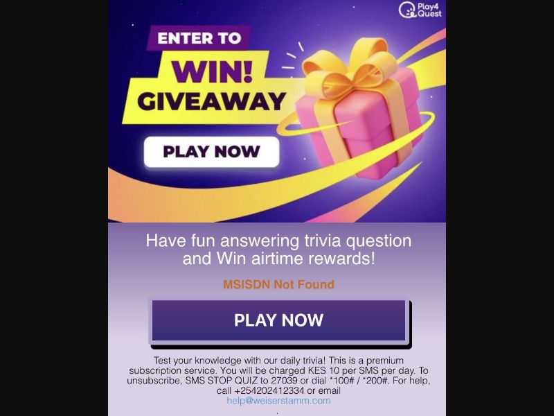 36956 - KE - [MOB] - QuestArena: Win Prizes - Safaricom - 2 Click