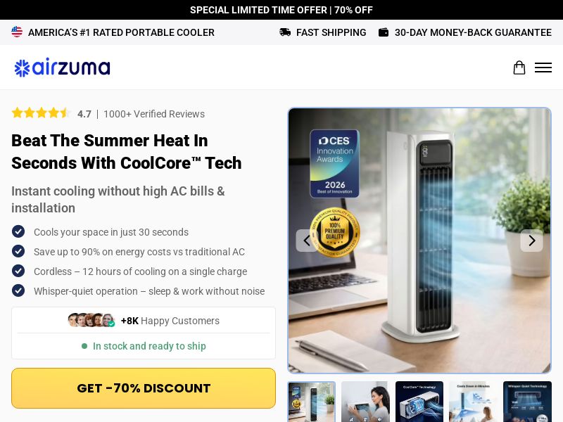 ! NEW OFFER - AirZuma Portable AC- Product Page [INTL] (Social,Banner,Native,Push,SEO,Search,Brand Bidding) - CPA