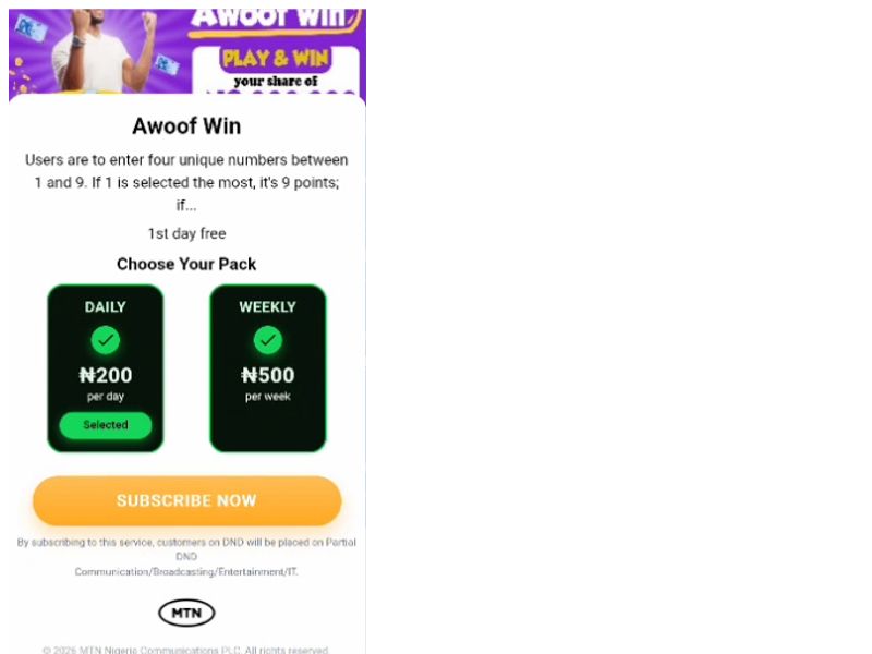  Awoof Win Daily (NMM) - Evina MTN