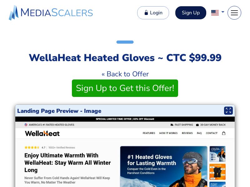 WellaHeat Heated Gloves ~ CTC $99.99 {+Advertorial, DTC, Alt-Landers} (Event Tracking) [US, DE, CA, AU, UK, FR, IL, +232 More]