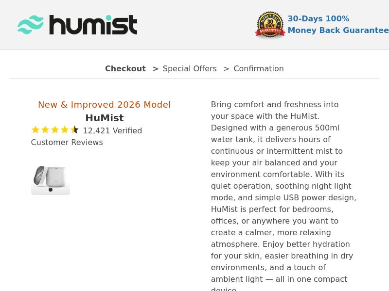 HuMist Humidifier - DTC [US,UK,AU,DE,AT] (Social,Banner,Native,Push,SEO,Search,Brand Bidding) - CPA