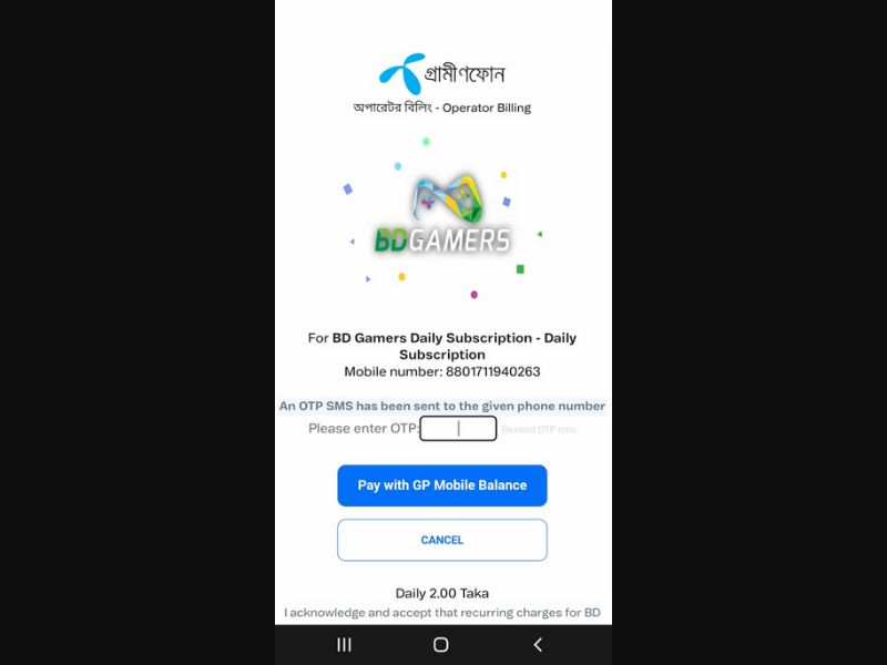 [MOB] BDGamers /BD [Grameenphone] 1 Click [billable]
