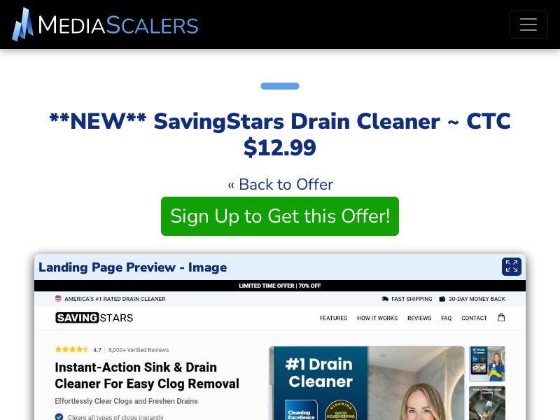 SavingStars Drain Cleaner ~ CTC $12.99 {+DTC, Alt-Landers} [US, DE, CA, AU, UK, FR, IL, +232 More]
