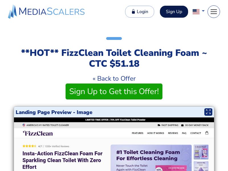 FizzClean Toilet Cleaning Foam ~ CTC $51.18 {+Alt-Landers, DTC, Advertorial} (Event Tracking) [US, DE, CA, AU, UK, FR, IL, +229 More]