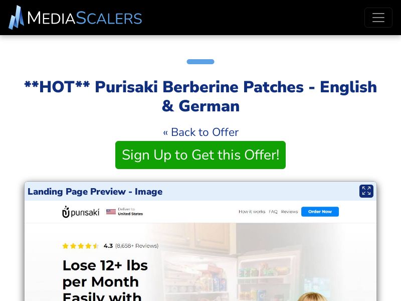 Purisaki Berberine Patches - English & German {+Advertorial, DTC, Multi-Lang} [US, UK, AU, CA, NZ, IN, IE, +45 More]