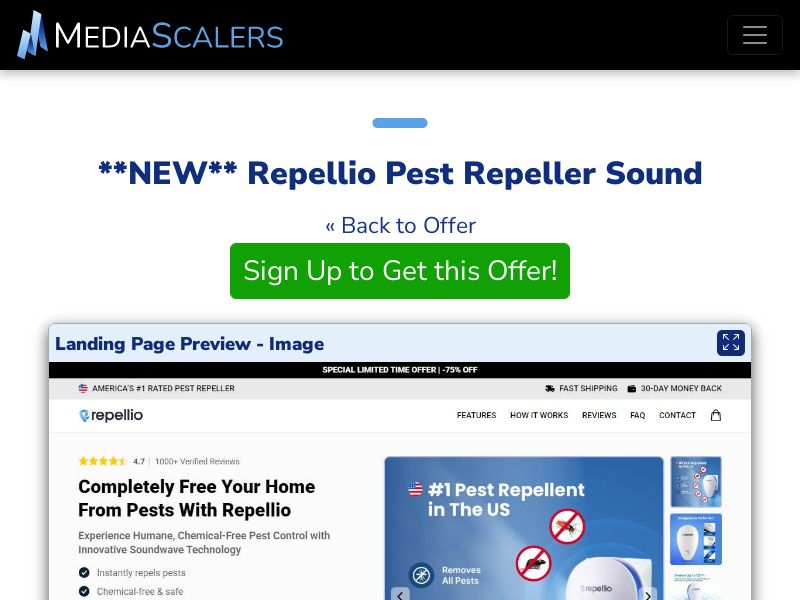 Repellio Pest Repeller Sound {+DTC, Advertorial, Alt-Landers} [US, DE, CA, AU, GB, FR, IL, +236 More]