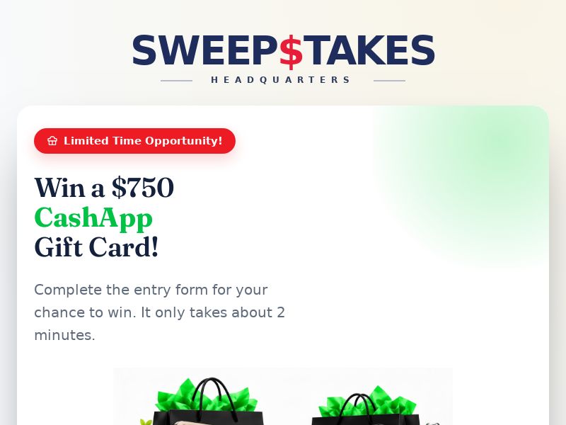 Sweepstakes Headquarters - $750 Cashapp Gift Card