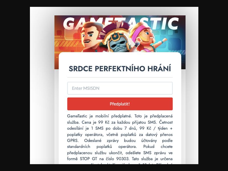 [MOB] GAMETASTIC /CZ [T-Mobile/Vodafone/O2] - PIN