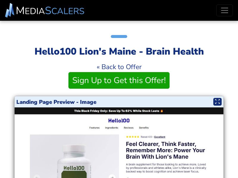 Hello100 Lion's Maine - Brain Health [US, DE, CA, AU, UK]