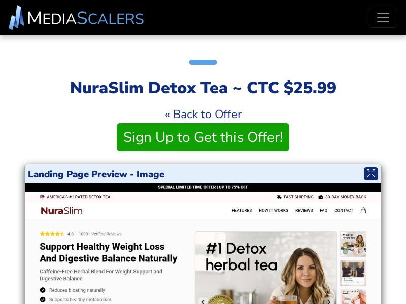 NuraSlim Detox Tea ~ CTC $25.99 {+Advertorial, DTC, Alt-Landers} [US, DE, CA, AU, UK, FR, IL, +232 More]