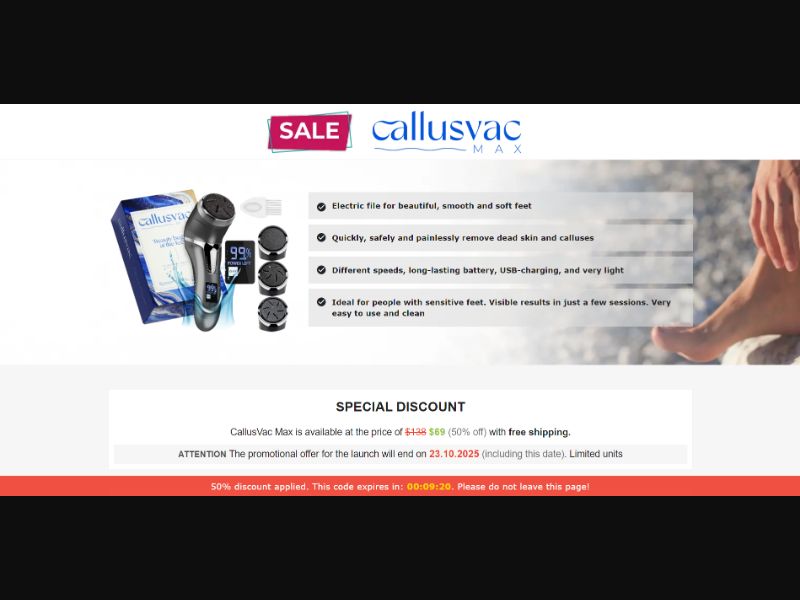 [WEB+MOB] CallusVac Max – Electric File for Feet /International (116 GEOs) CPS *FB/TT/Google/Taboola Pixel* [Approval Required]