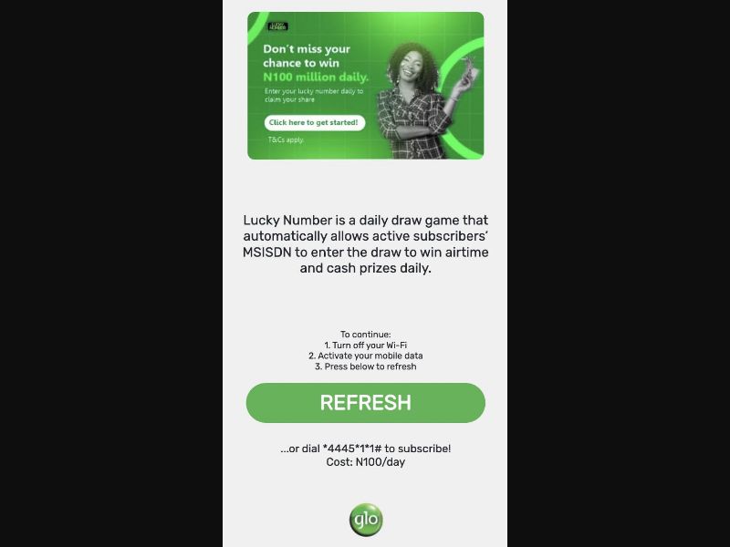 36704 - NG - [MOB] - Lucky Number - GLO - SecureD - non-billable - 2 Clicks
