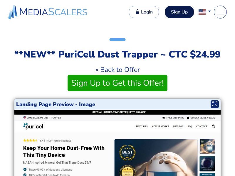PuriCell Dust Trapper ~ CTC $24.99 {+Alt-Landers, Advertorial, DTC} (Event Tracking) [US, DE, CA, AU, UK, FR, IL, +232 More]