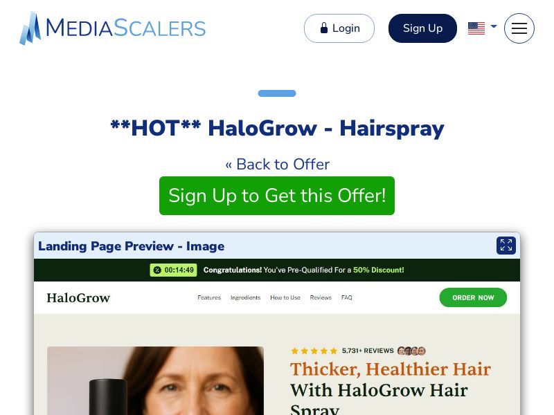 HaloGrow - Hairspray {+Advertorial, DTC, Multi-Lang, Alt-Landers} (Event Tracking) [US, DE, CA, AU, UK, FR, IL, +232 More]