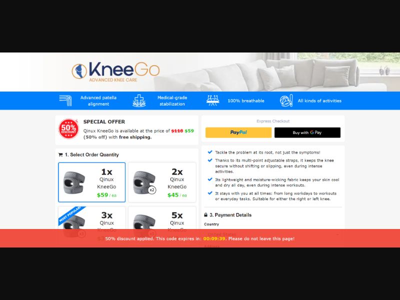 [WEB+MOB] Qinux KneeGo – Orthopedic Knee Brace /International (116 GEOs) CPS *FB/TT/Google/Taboola Pixel* [Approval Required]