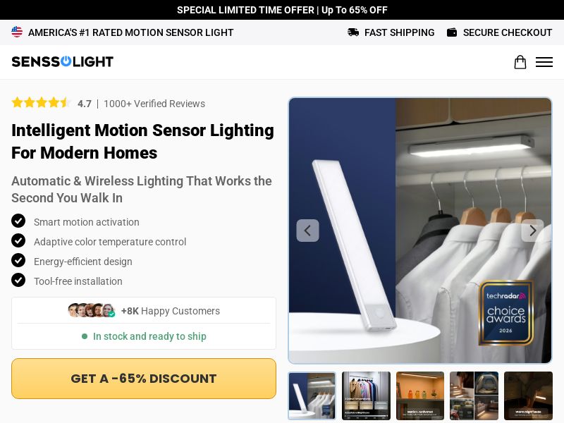 SenssoLight Motion Sensor Light - Product Page [INTL] (Social,Banner,Native,Push,SEO,Search,Brand Bidding) - CPA 