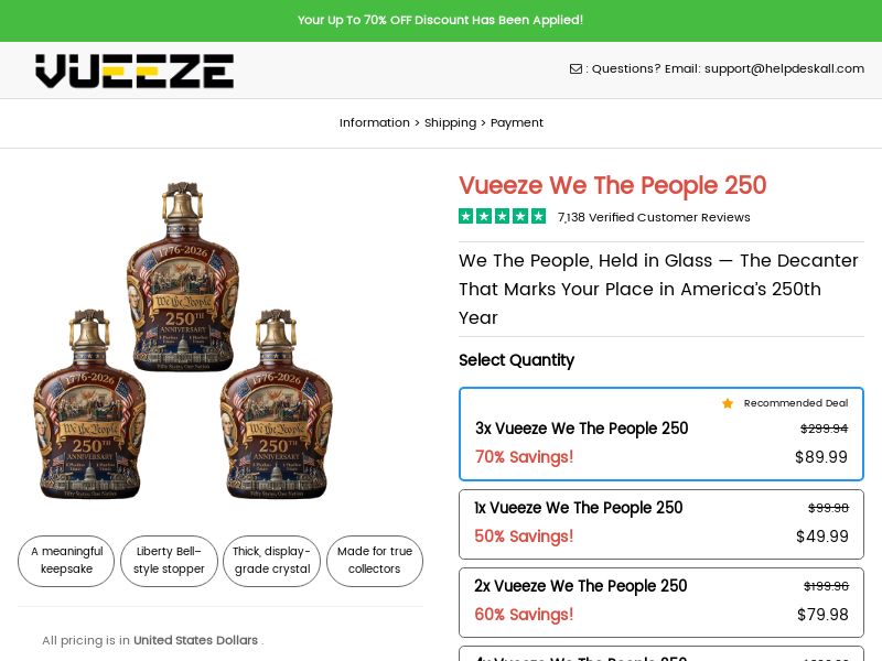 Vueeze We The People 250 Decanter SS - US/UK/CA/AU