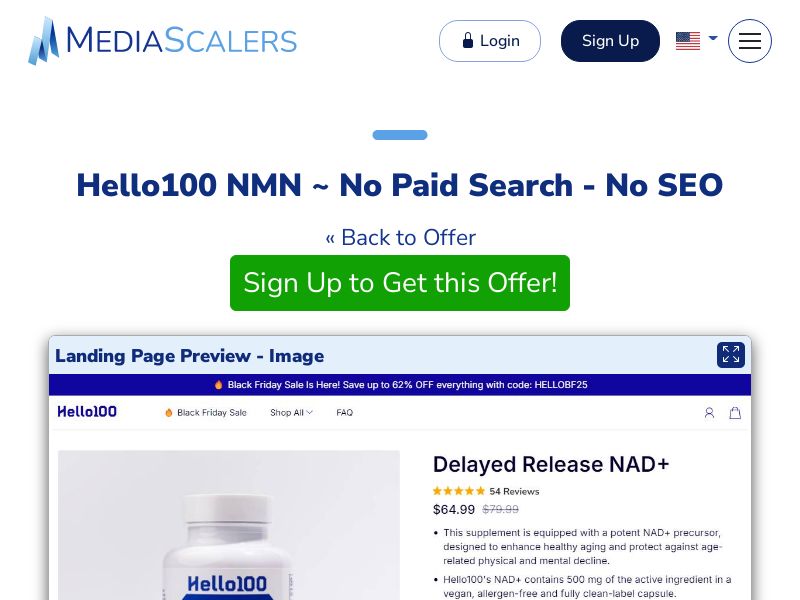Hello100 NMN ~ No Paid Search - No SEO [US, DE, CA, AU]