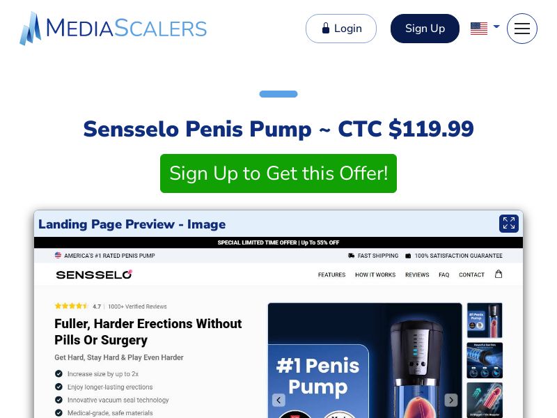 Sensselo Penis Pump ~ CTC $119.99 {+Advertorial, DTC, Alt-Landers} (Event Tracking) [US, DE, CA, AU, UK, FR, IL, +232 More]