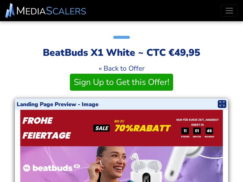 BeatBuds X1 White ~ CTC €49,95 {+Advertorial, DTC, Alt-Landers} (Event Tracking) [DE, AT]