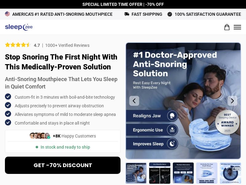 Anti Snoring Mouthpiece - SleepZee - CTC $59.95 (17) - All Coutries