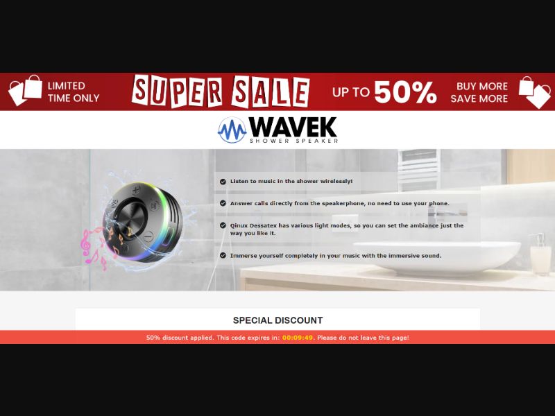 [WEB+MOB] Qinux Wavek – Shower Speaker /International (112 GEOs) CPS *FB/TT/Google/Taboola Pixel*