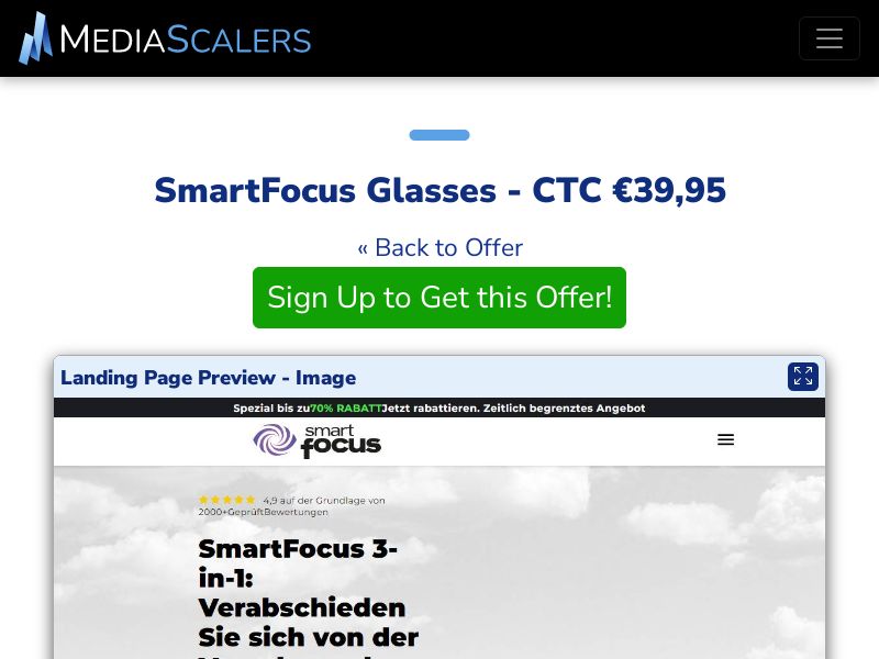SmartFocus Glasses - CTC €39,95 {+Advertorial, DTC, Alt-Landers} (Event Tracking) [DE, AT]