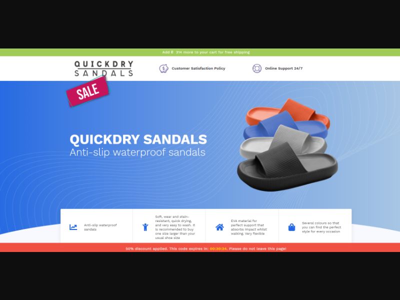 [WEB+MOB] Quickdry Sandals /International (112 GEOs) CPS *FB/TikTok/Google/Taboola Pixel*